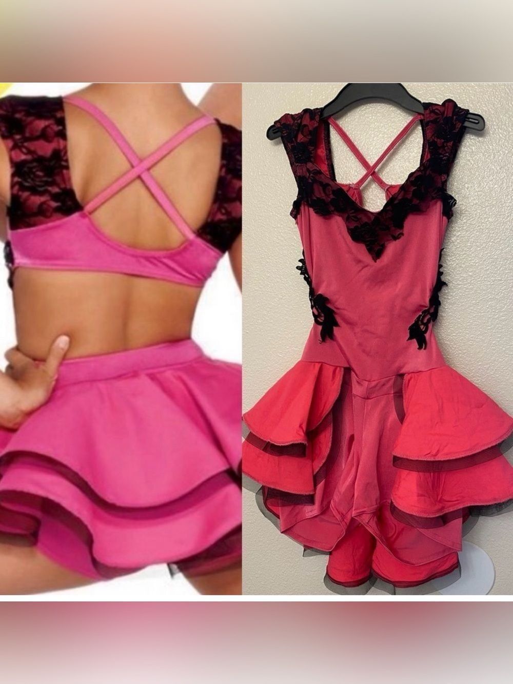 Kelle dance jazz acro lyrical costume black hot pink lace JUXTAPOSED 8218 MA adl